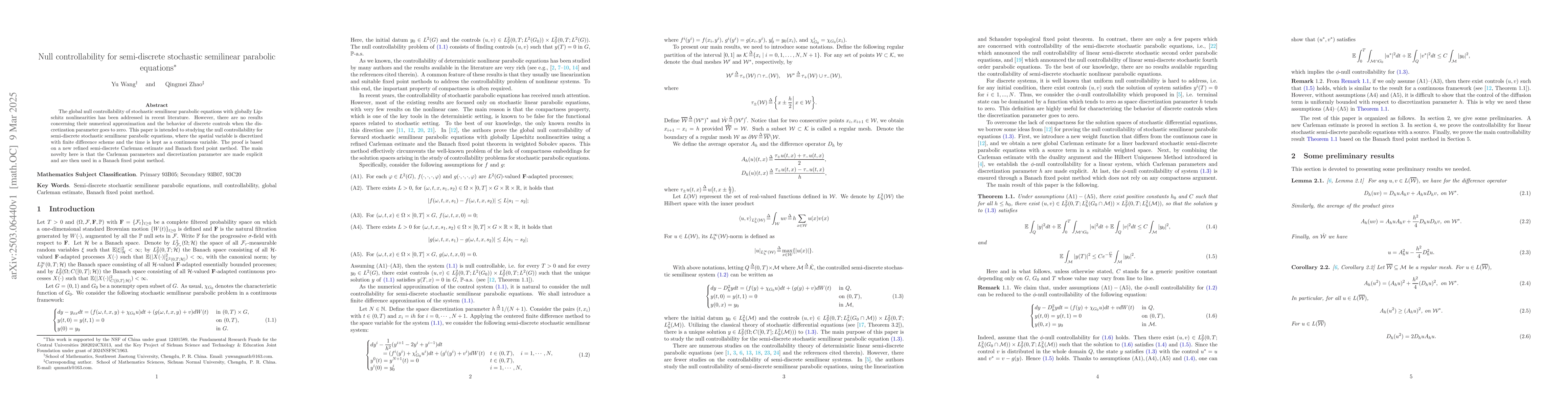 Thumbnail for Null controllability for semi-discrete stochastic semilinear parabolic
  equations