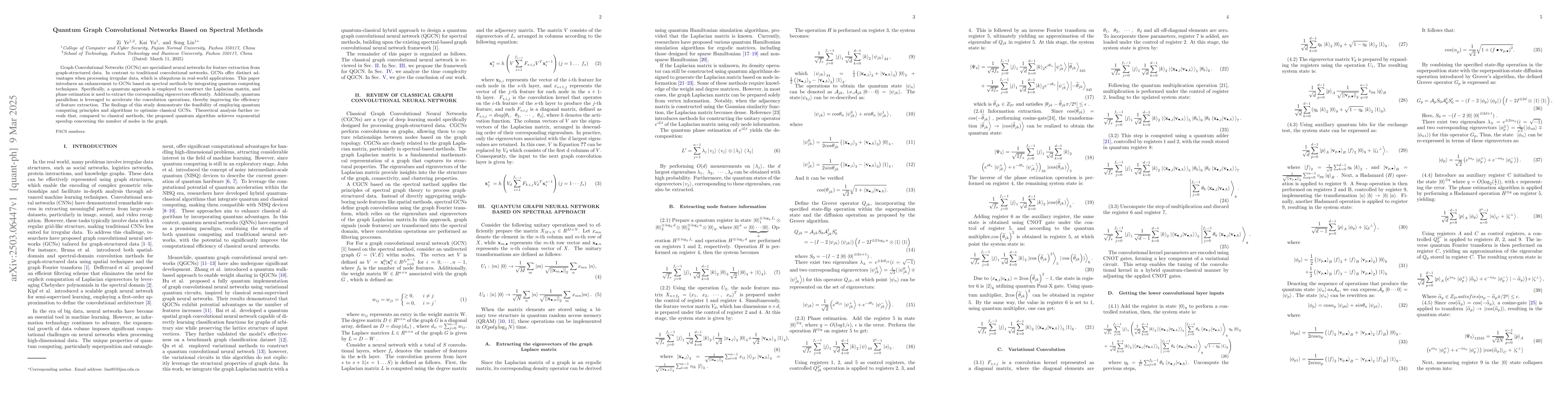 Thumbnail for Quantum Graph Convolutional Networks Based on Spectral Methods