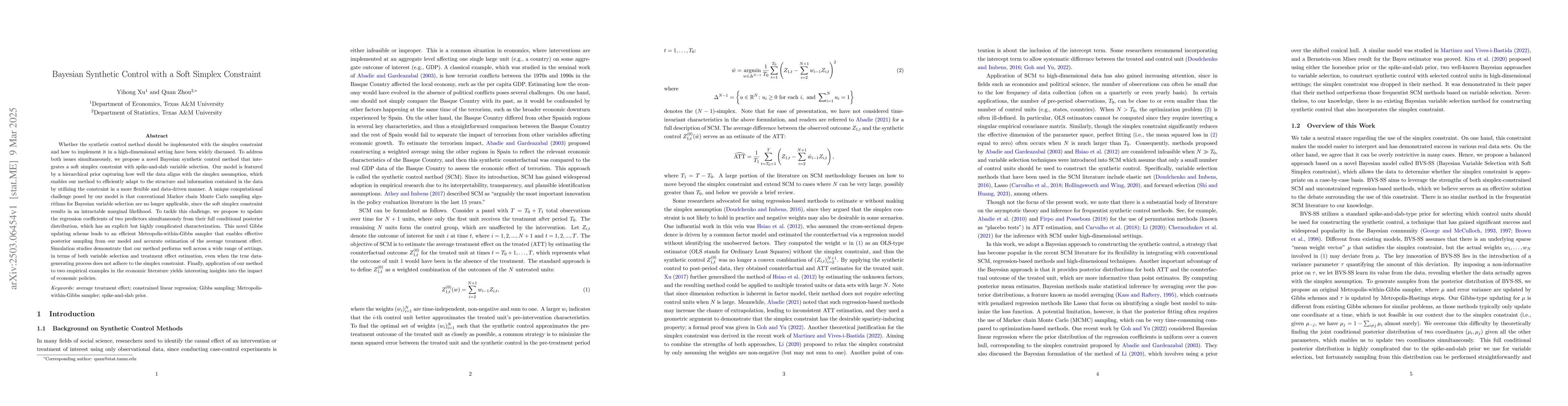 Thumbnail for Bayesian Synthetic Control with a Soft Simplex Constraint