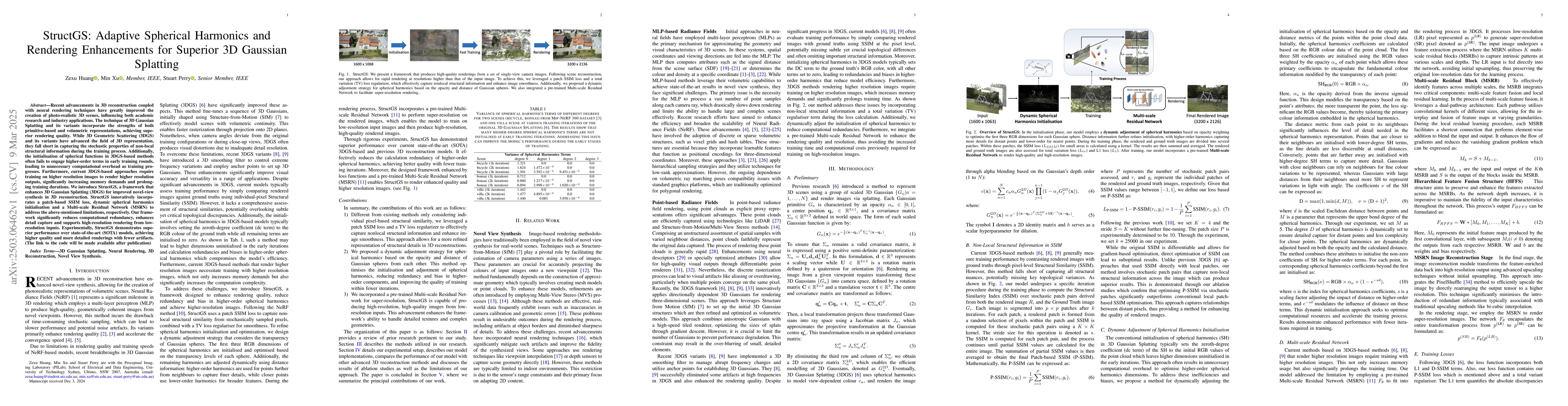 Thumbnail for StructGS: Adaptive Spherical Harmonics and Rendering Enhancements for
  Superior 3D Gaussian Splatting