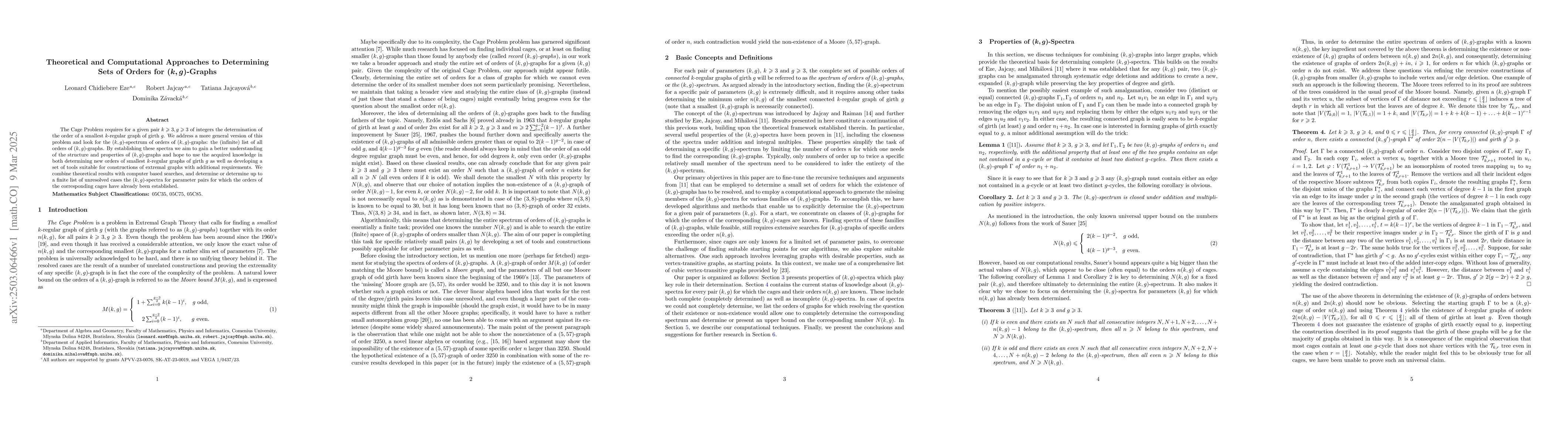Thumbnail for Theoretical and Computational Approaches to Determining Sets of Orders
  for $(k,g)$-Graphs