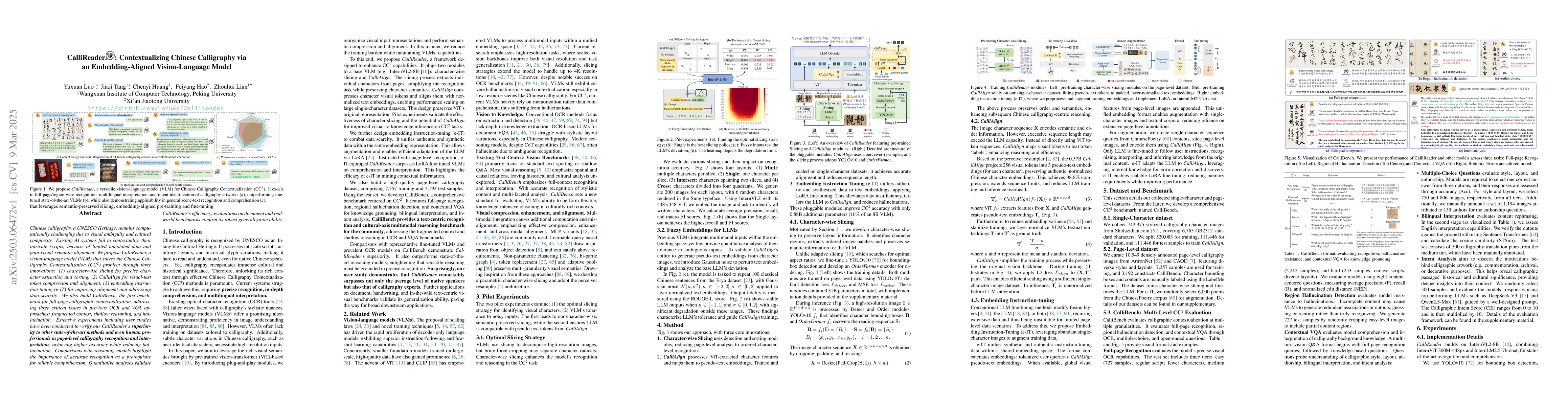 Thumbnail for CalliReader: Contextualizing Chinese Calligraphy via an
  Embedding-Aligned Vision-Language Model
