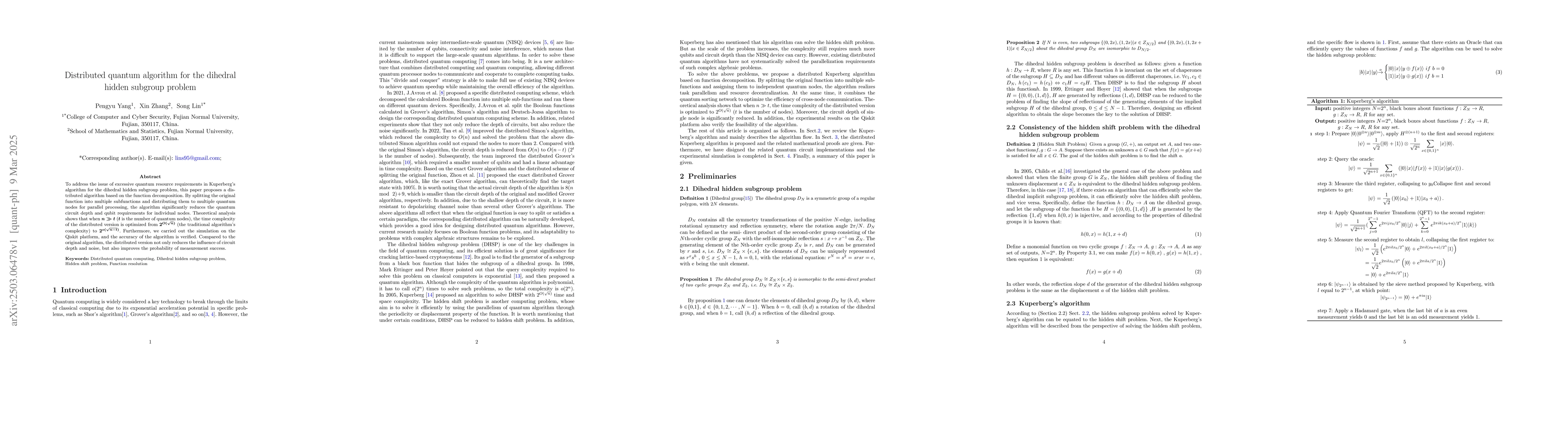 Thumbnail for Distributed quantum algorithm for the dihedral hidden subgroup problem