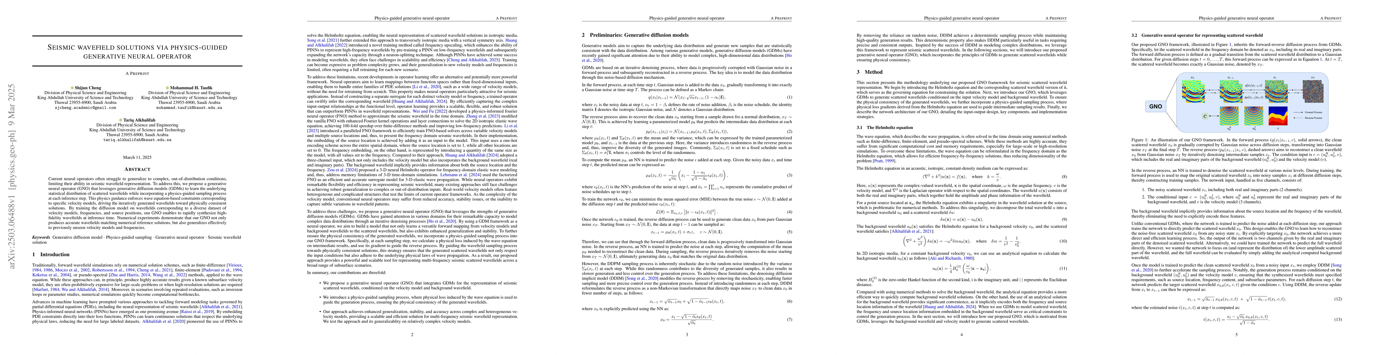 Thumbnail for Seismic wavefield solutions via physics-guided generative neural
  operator