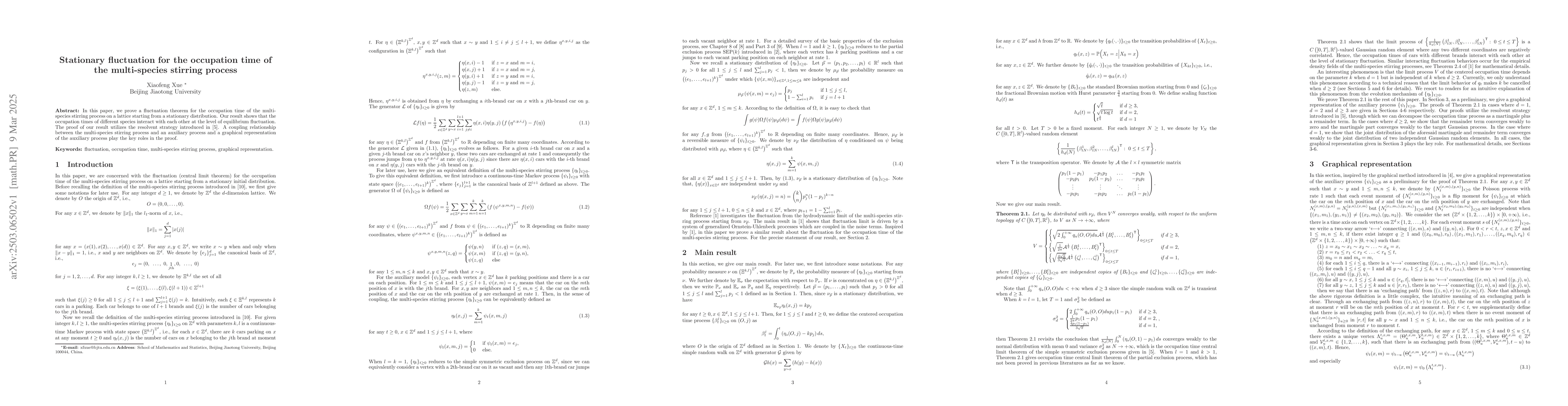Thumbnail for Stationary fluctuation for the occupation time of the multi-species
  stirring process