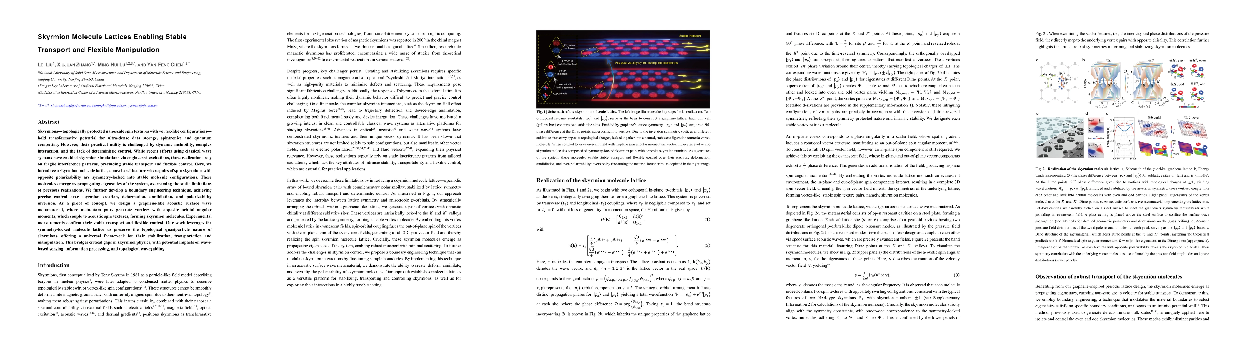 Thumbnail for Skyrmion Molecule Lattices Enabling Stable Transport and Flexible
  Manipulation