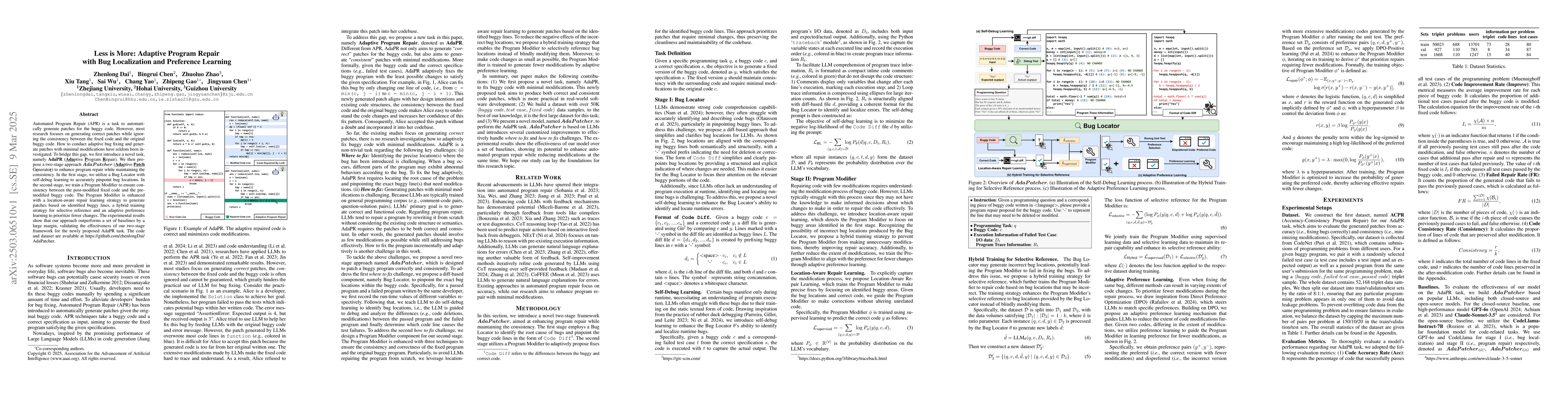 Thumbnail for Less is More: Adaptive Program Repair with Bug Localization and
  Preference Learning