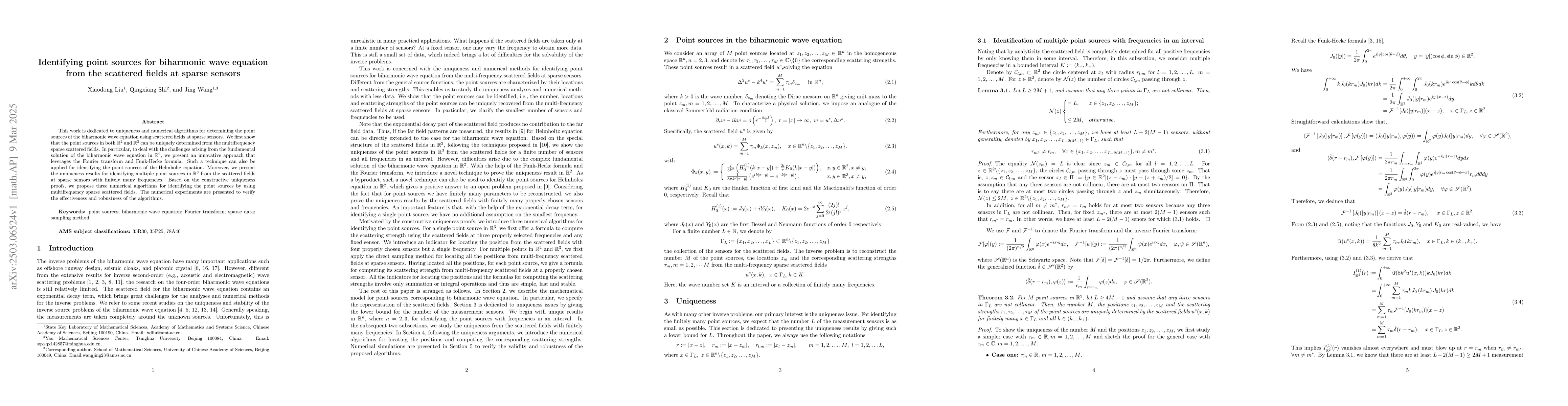 Thumbnail for Identifying point sources for biharmonic wave equation from the
  scattered fields at sparse sensors