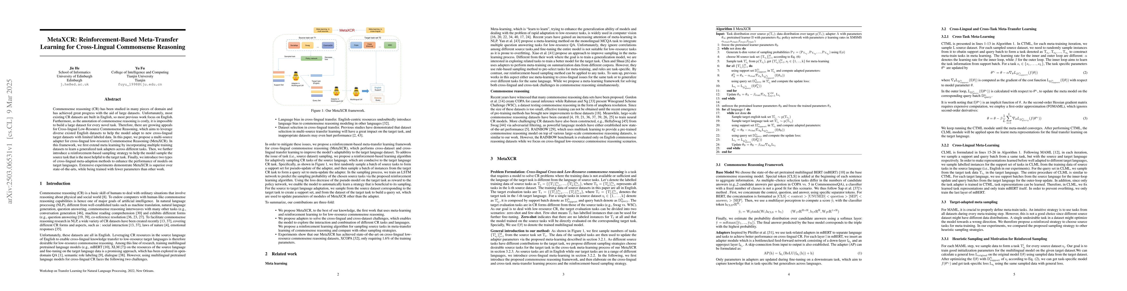 Thumbnail for MetaXCR: Reinforcement-Based Meta-Transfer Learning for Cross-Lingual
  Commonsense Reasoning