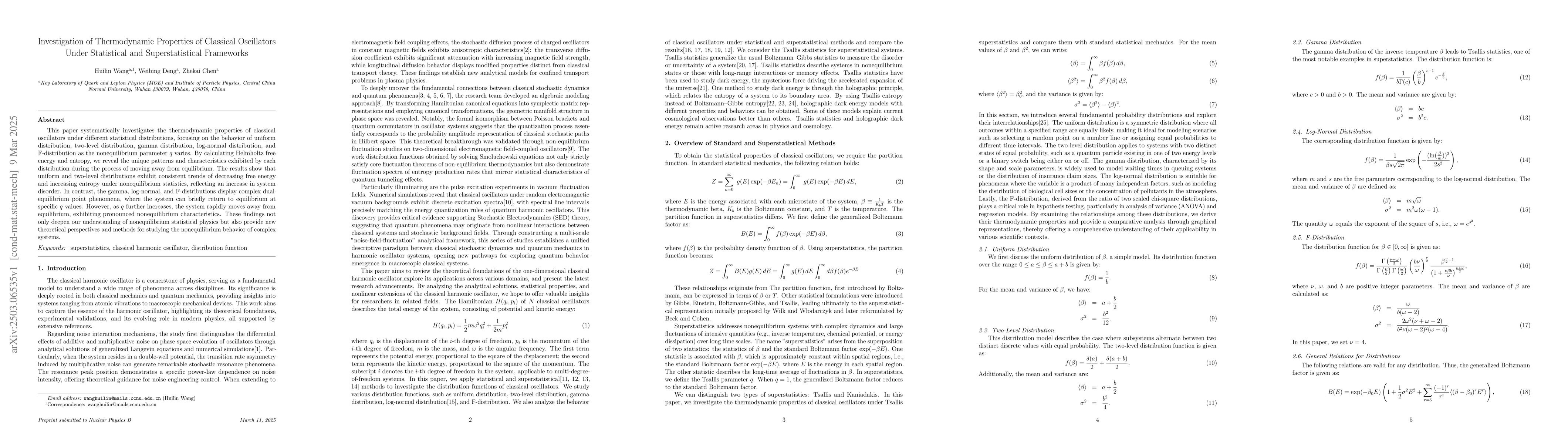 Thumbnail for Investigation of Thermodynamic Properties of Classical Oscillators Under
  Statistical and Superstatistical Frameworks