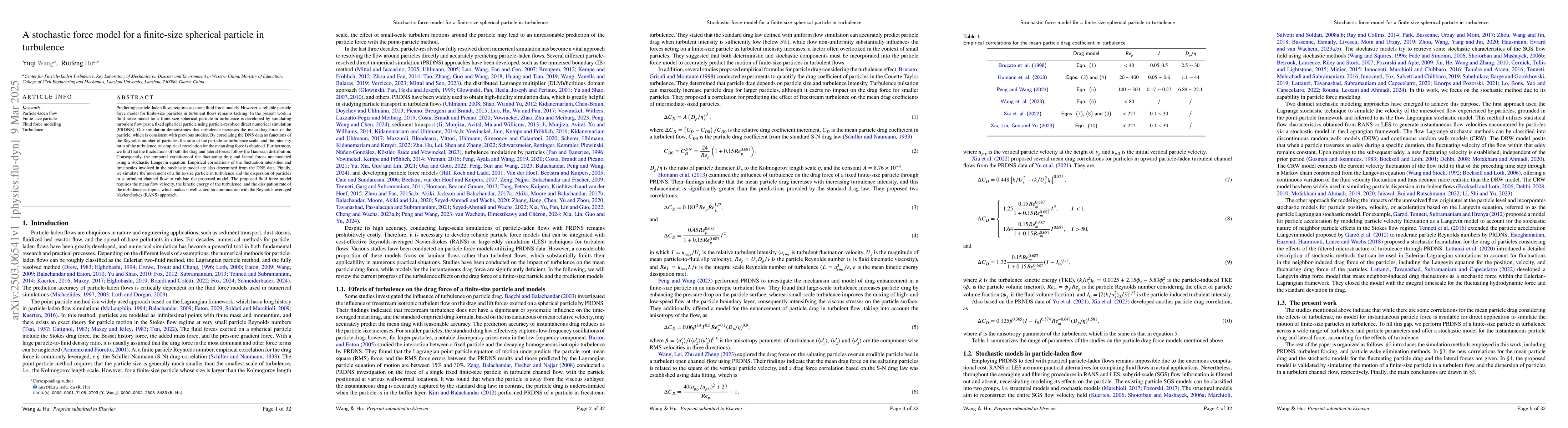 Thumbnail for A stochastic force model for a finite-size spherical particle in
  turbulence
