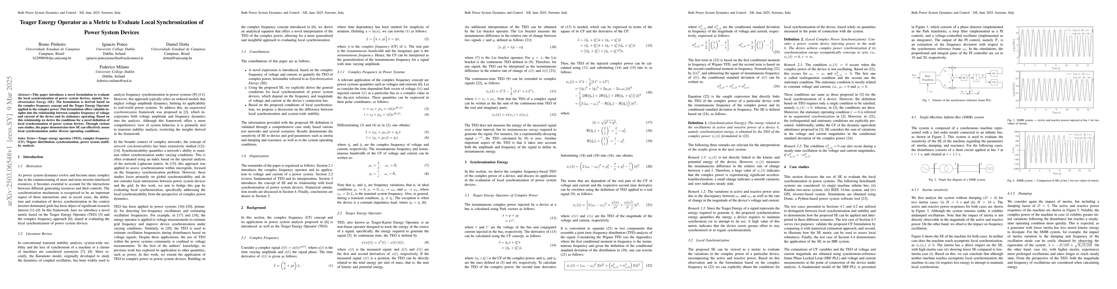 Thumbnail for Teager Energy Operator as a Metric to Evaluate Local Synchronization of
  Power System Devices
