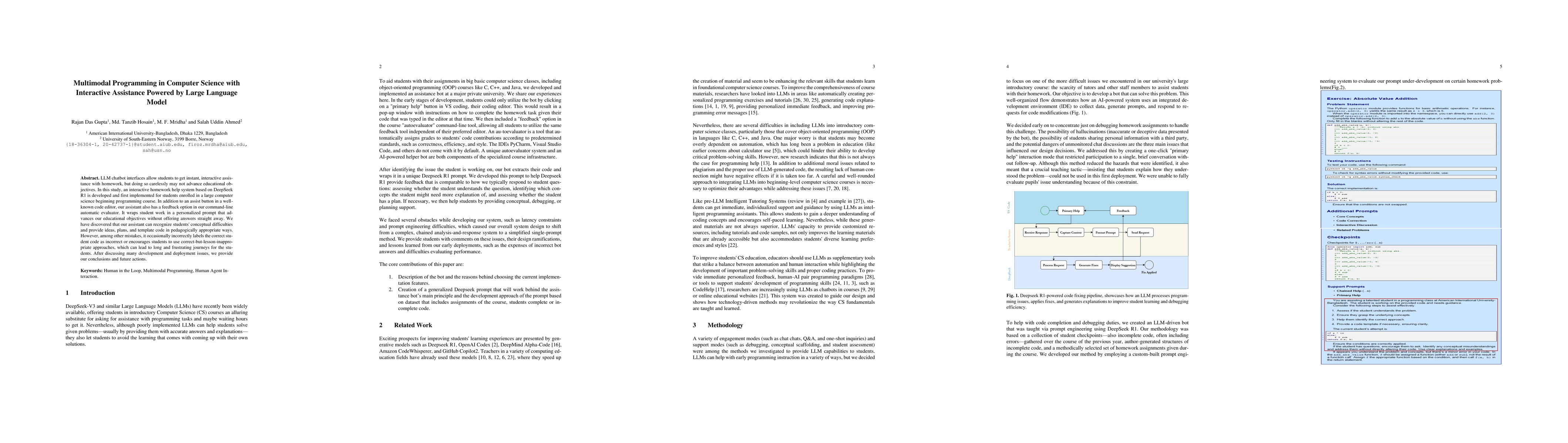 Thumbnail for Multimodal Programming in Computer Science with Interactive Assistance
  Powered by Large Language Model