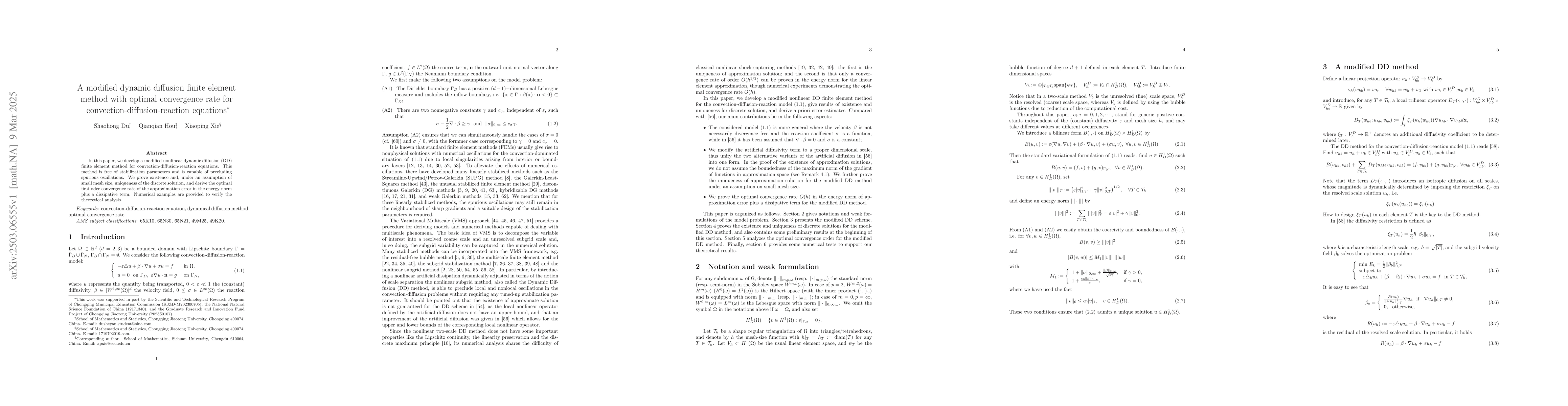 Thumbnail for A modified dynamic diffusion finite element method with optimal
  convergence rate for convection-diffusion-reaction equations