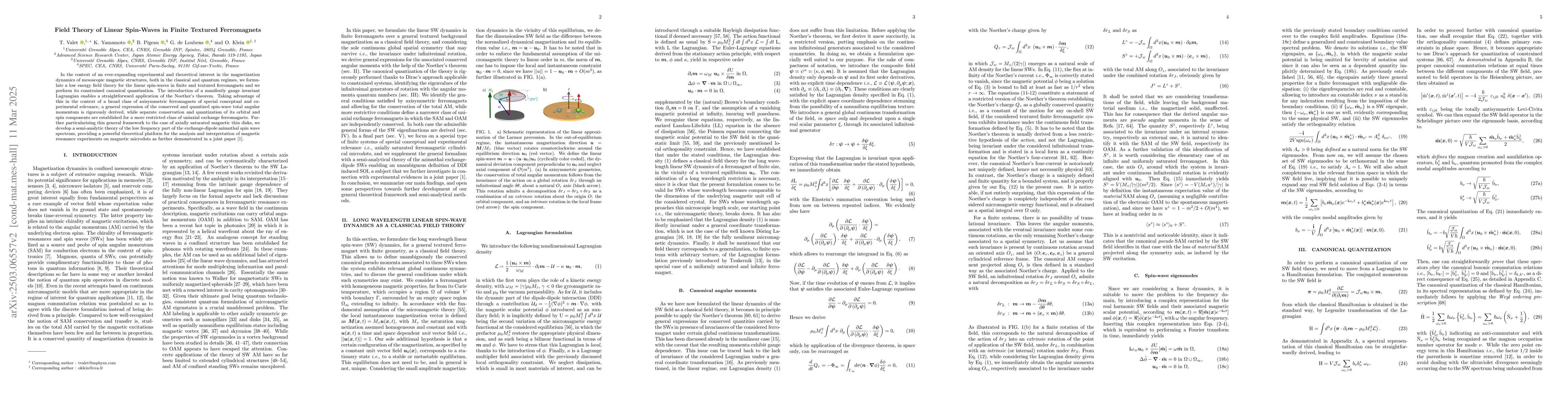 Thumbnail for Field Theory of Linear Spin-Waves in Finite Textured Ferromagnets