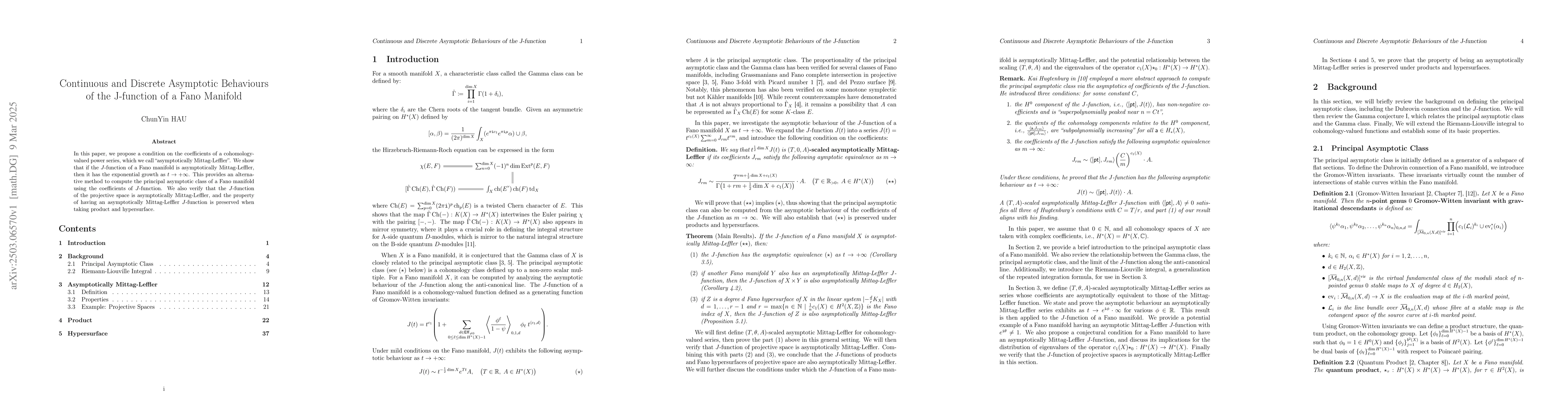Thumbnail for Continuous and Discrete Asymptotic Behaviours of the J-function of a
  Fano Manifold