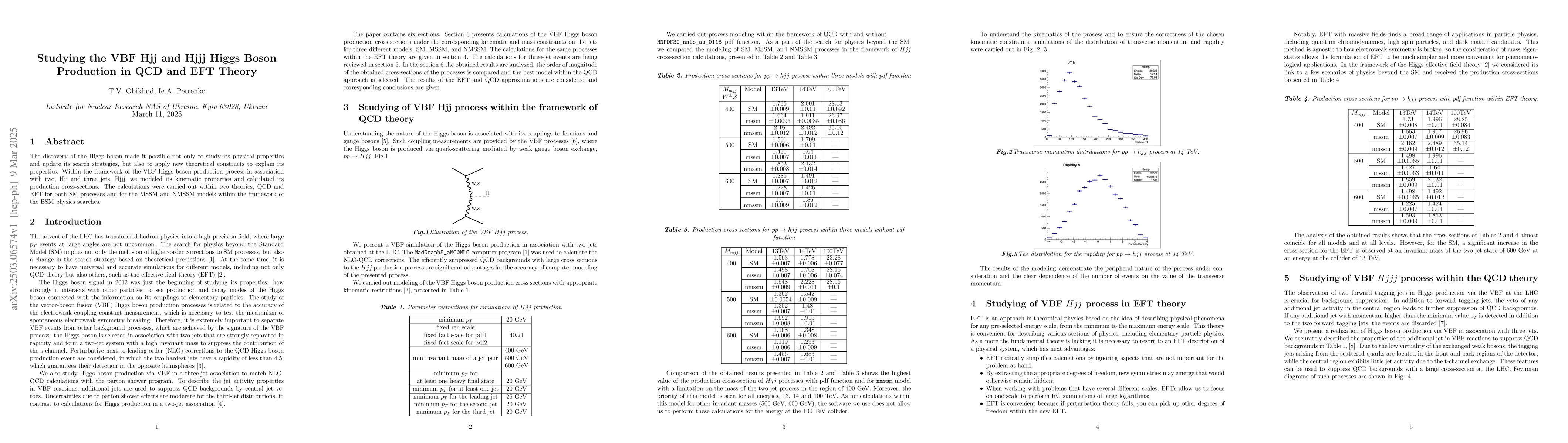 Thumbnail for Studying the VBF Hjj and Hjjj Higgs Boson Production in QCD and EFT
  Theory