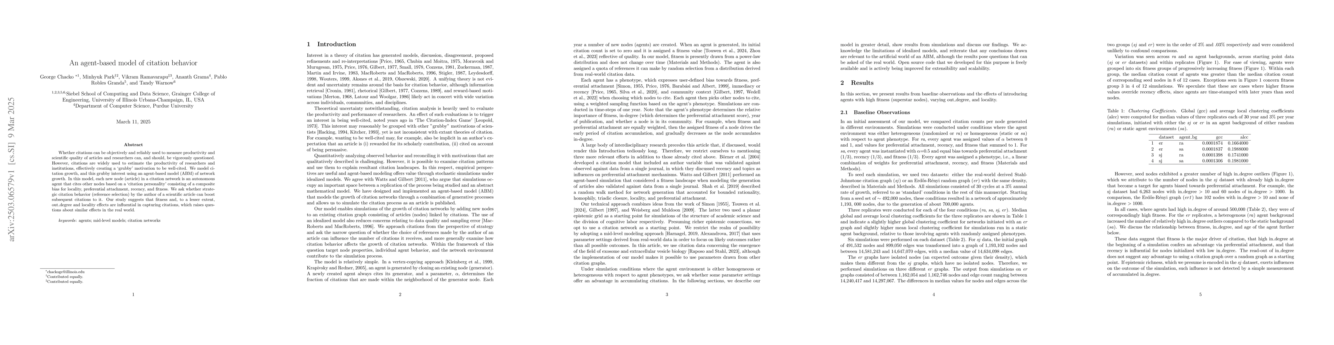 Thumbnail for An Agent-based Model of Citation Behavior