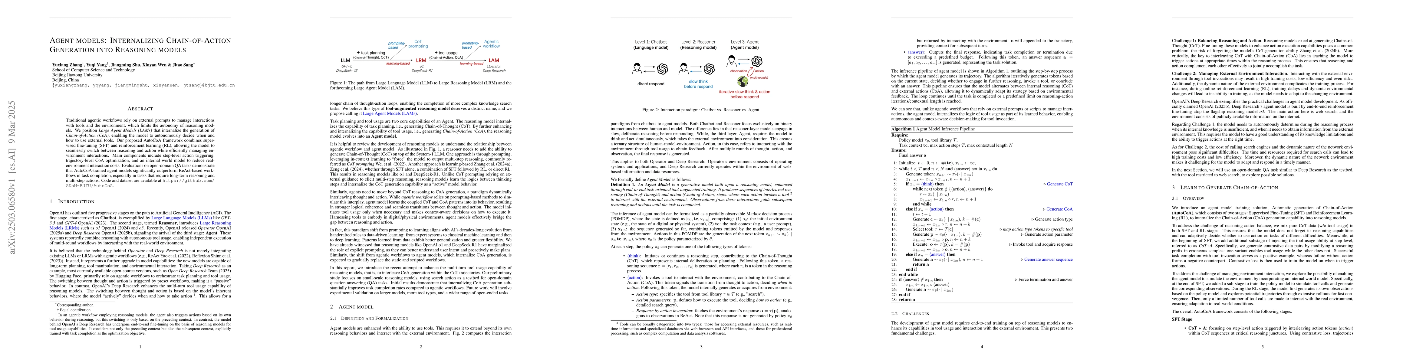 Thumbnail for Agent models: Internalizing Chain-of-Action Generation into Reasoning
  models
