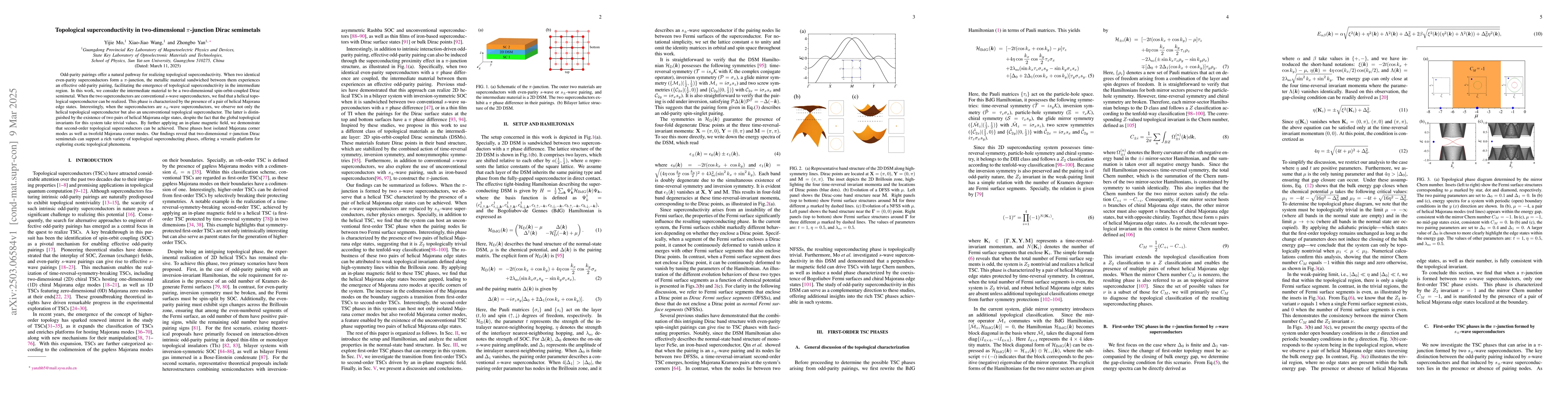 Thumbnail for Topological superconductivity in two-dimensional $π$-junction Dirac
  semimetals