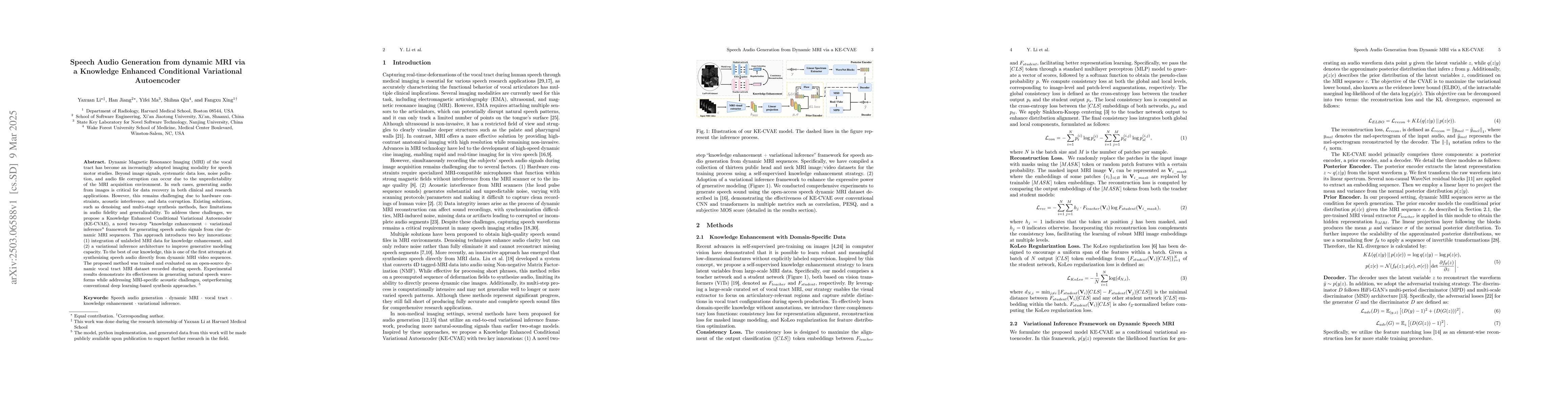 Thumbnail for Speech Audio Generation from dynamic MRI via a Knowledge Enhanced
  Conditional Variational Autoencoder