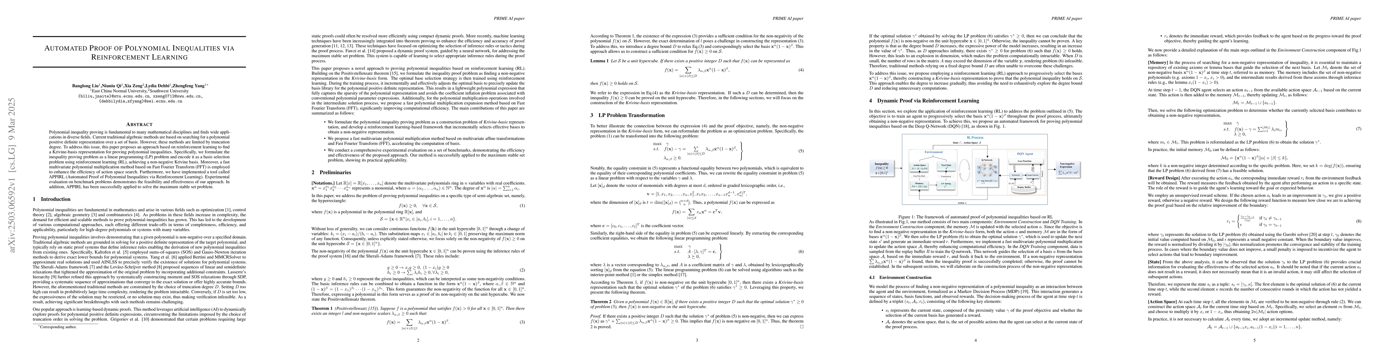 Thumbnail for Automated Proof of Polynomial Inequalities via Reinforcement Learning