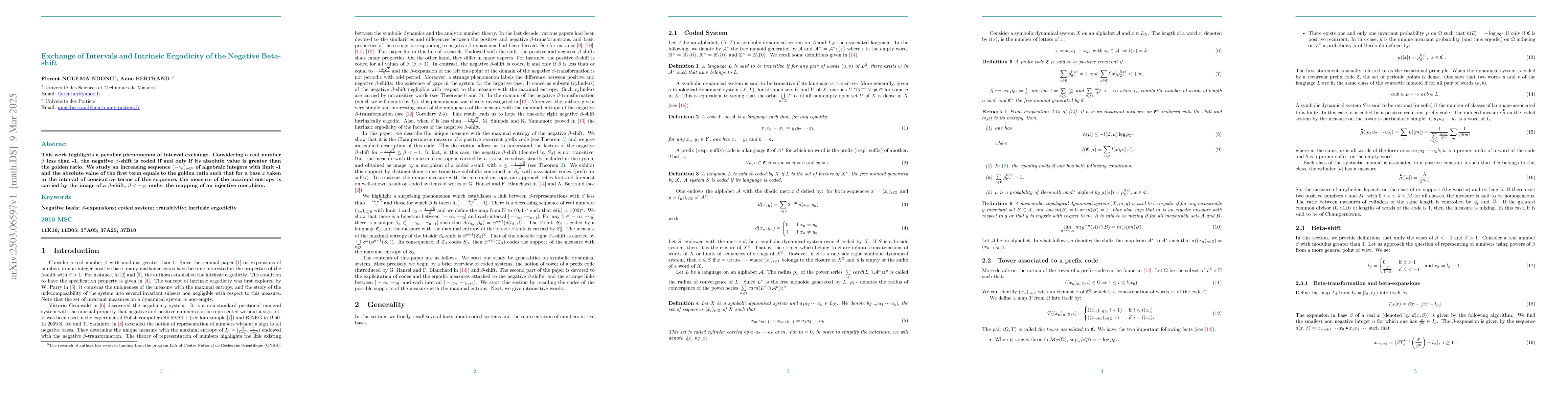 Thumbnail for Exchange of Intervals and Intrinsic Ergodicity of the Negative Beta
  shift