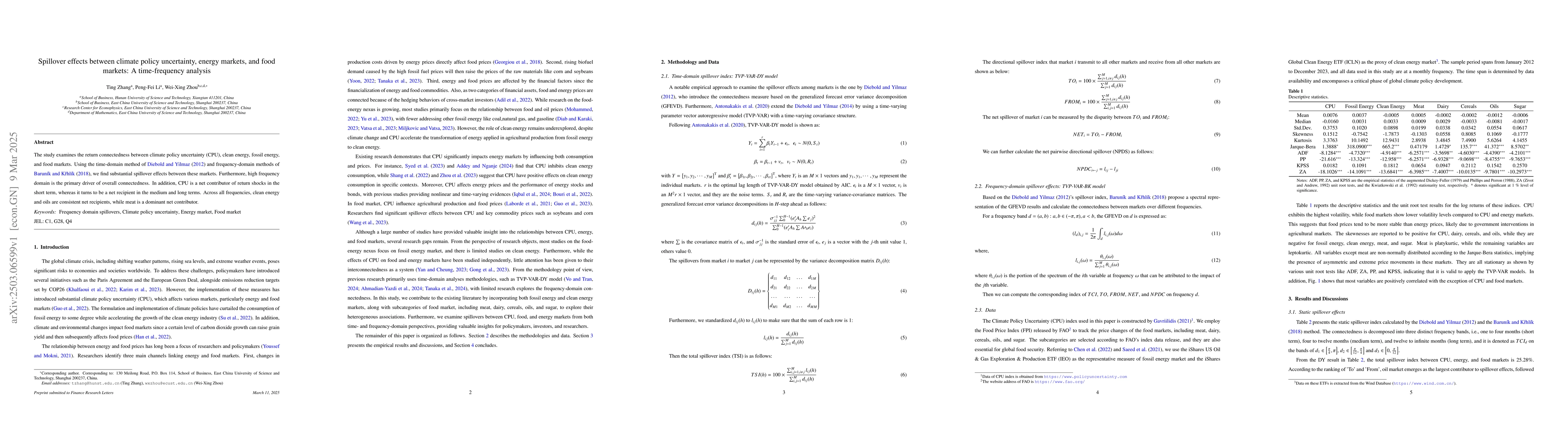 Thumbnail for Spillover effects between climate policy uncertainty, energy markets,
  and food markets: A time-frequency analysis