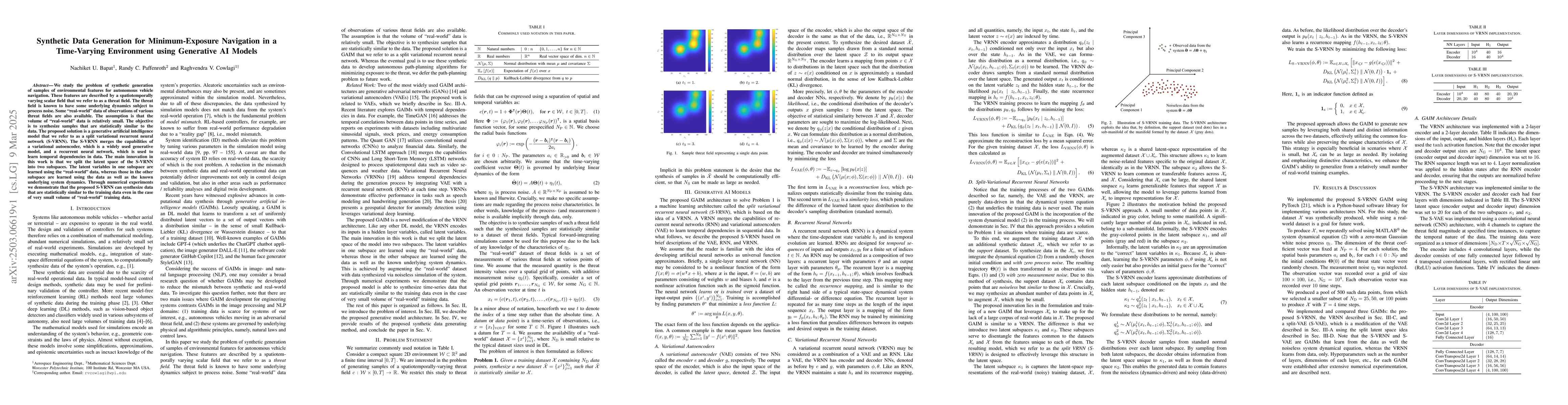 Thumbnail for Synthetic Data Generation for Minimum-Exposure Navigation in a
  Time-Varying Environment using Generative AI Models
