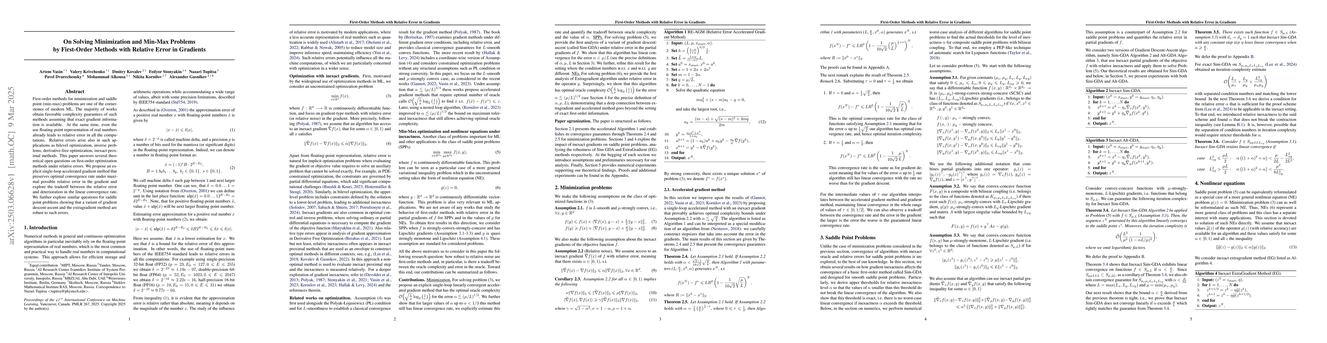 Thumbnail for On Solving Minimization and Min-Max Problems by First-Order Methods with
  Relative Error in Gradients