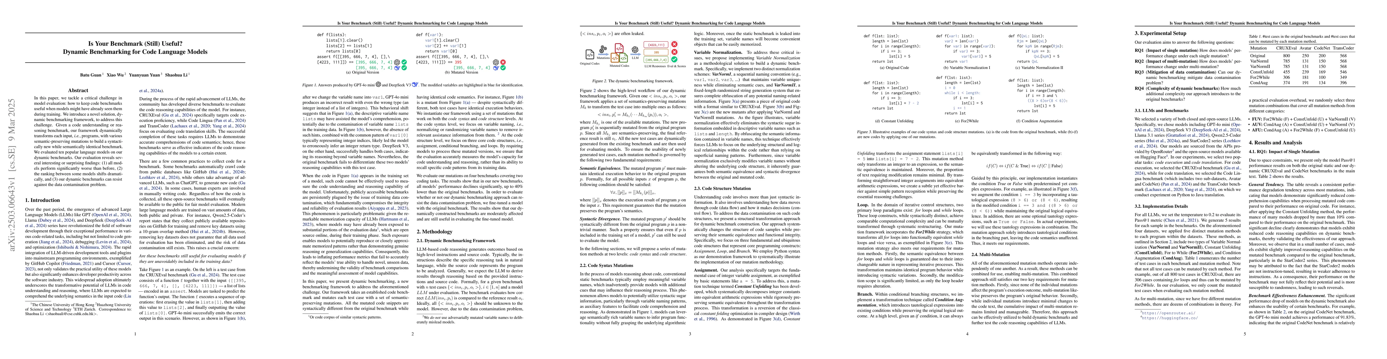 Thumbnail for Is Your Benchmark (Still) Useful? Dynamic Benchmarking for Code Language
  Models