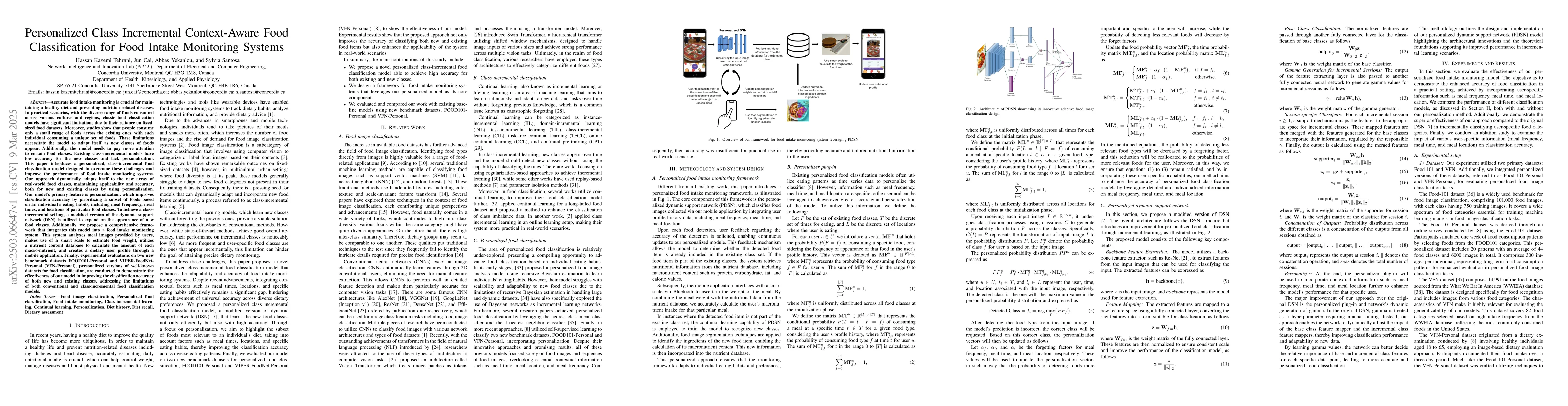 Thumbnail for Personalized Class Incremental Context-Aware Food Classification for
  Food Intake Monitoring Systems