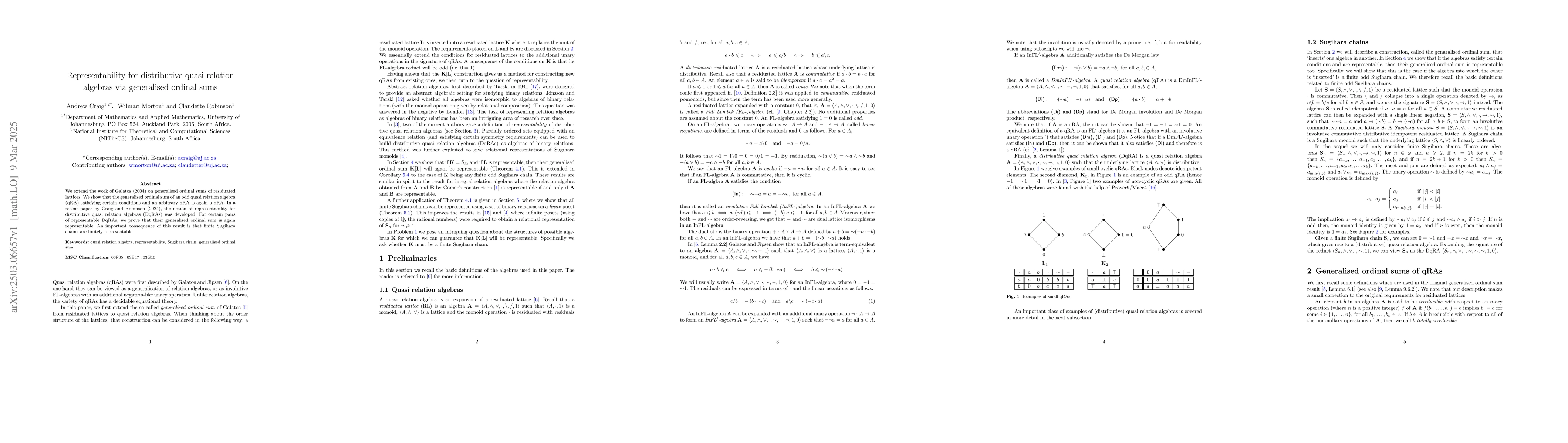 Thumbnail for Representability for distributive quasi relation algebras via
  generalised ordinal sums