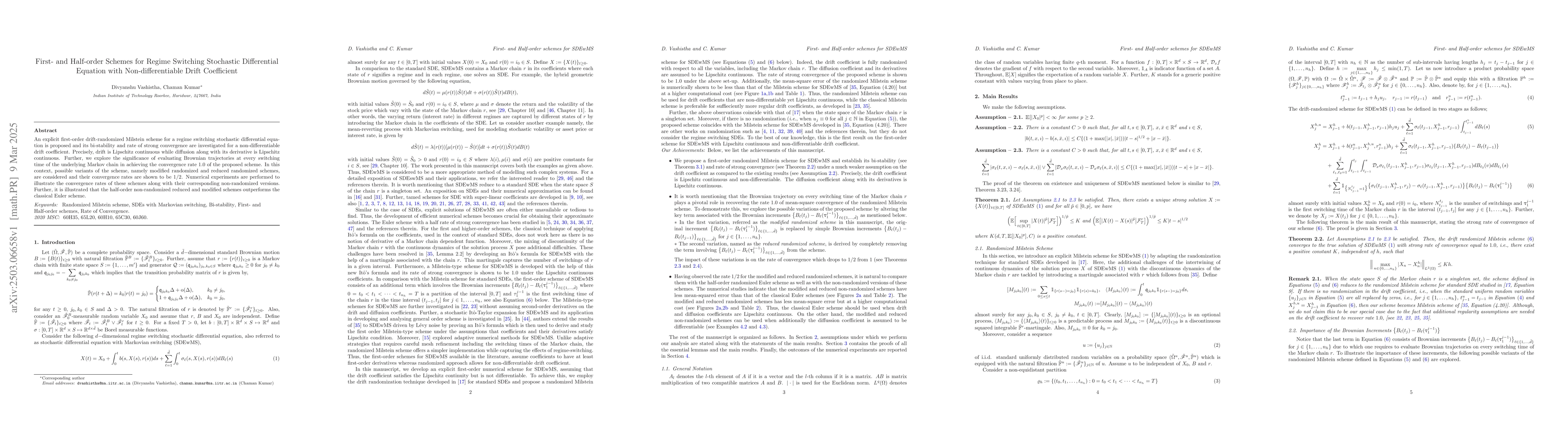 Thumbnail for First- and Half-order Schemes for Regime Switching Stochastic
  Differential Equation with Non-differentiable Drift Coefficient