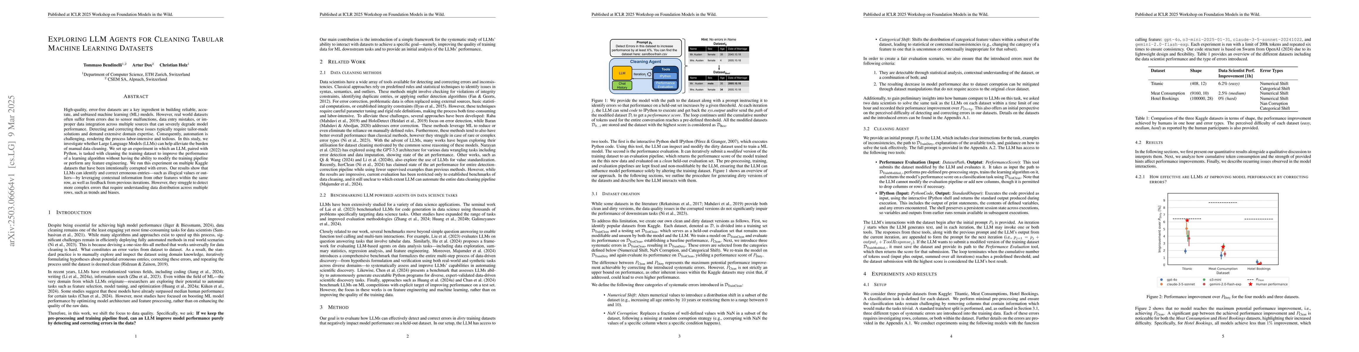 Thumbnail for Exploring LLM Agents for Cleaning Tabular Machine Learning Datasets