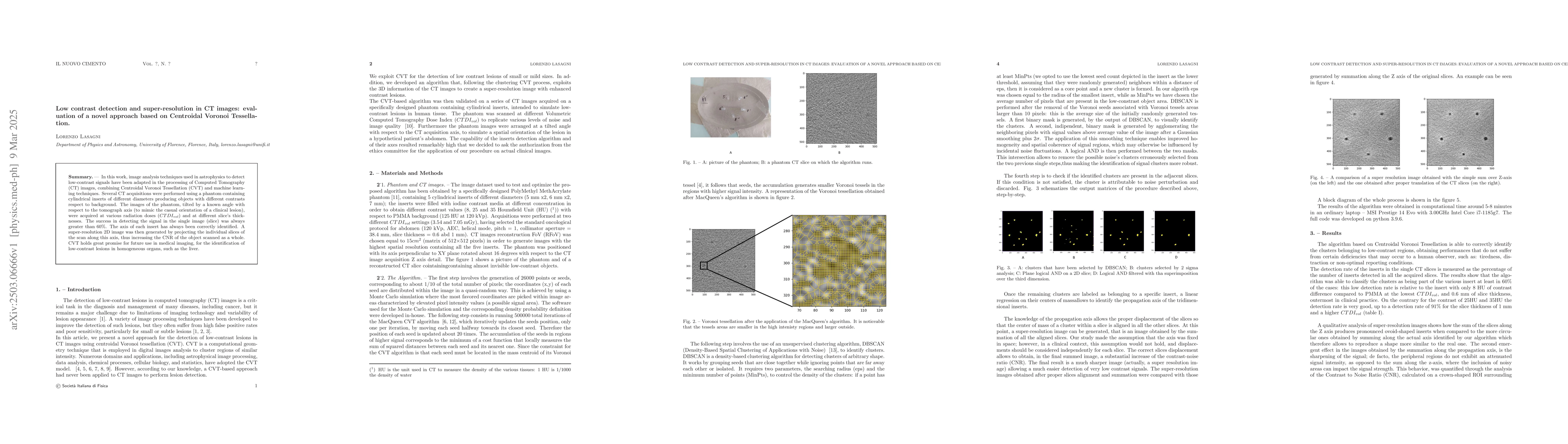 Thumbnail for Low contrast detection and super-resolution in CT images: evaluation of
  a novel approach based on Centroidal Voronoi Tessellation
