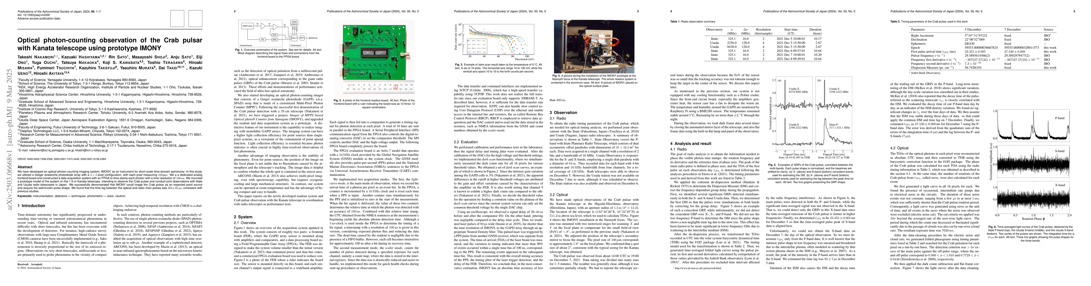Thumbnail for Optical photon-counting observation of the Crab pulsar with Kanata
  telescope using prototype IMONY
