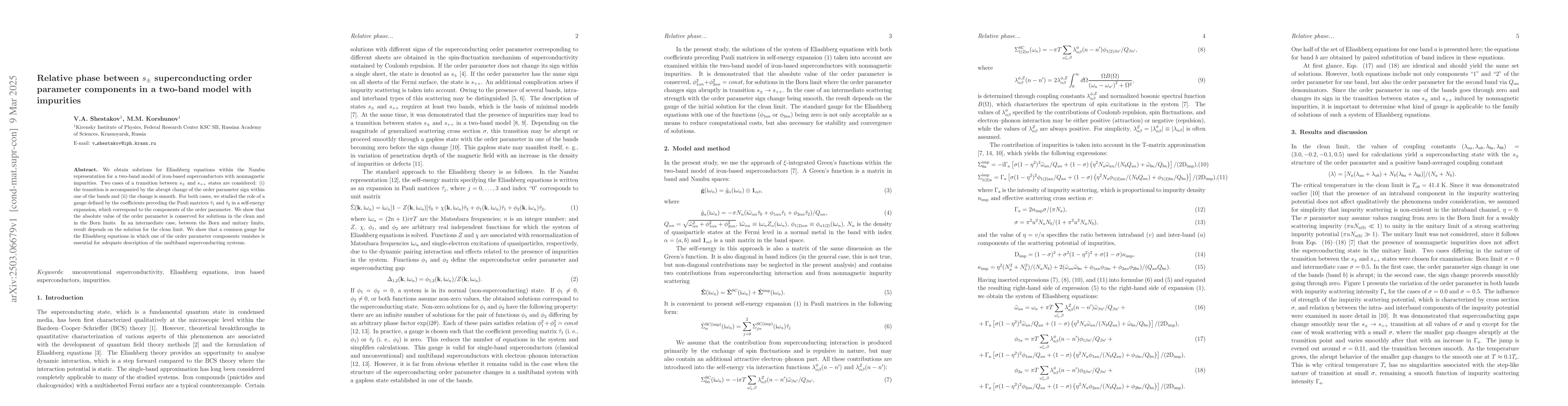 Thumbnail for Relative phase between $s_{\pm}$ superconducting order parameter
  components in a two-band model with impurities
