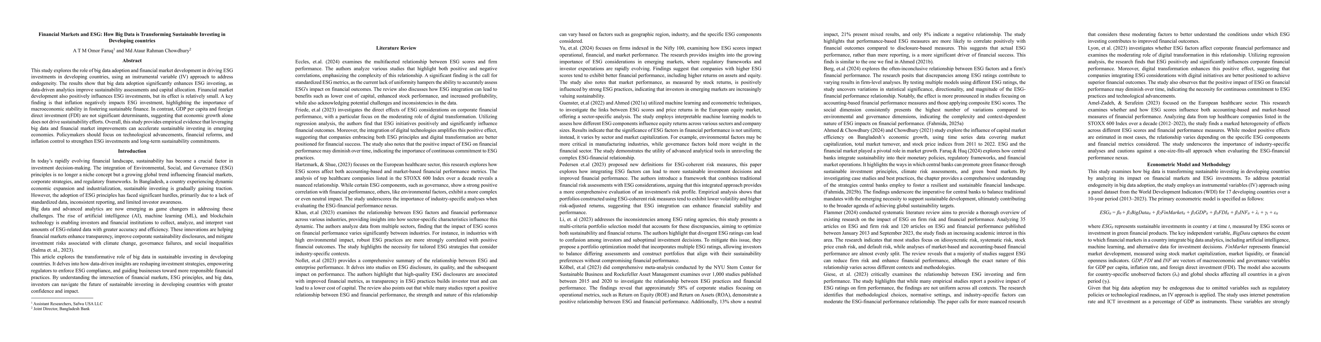 Thumbnail for Financial Markets and ESG: How Big Data is Transforming Sustainable
  Investing in Developing countries