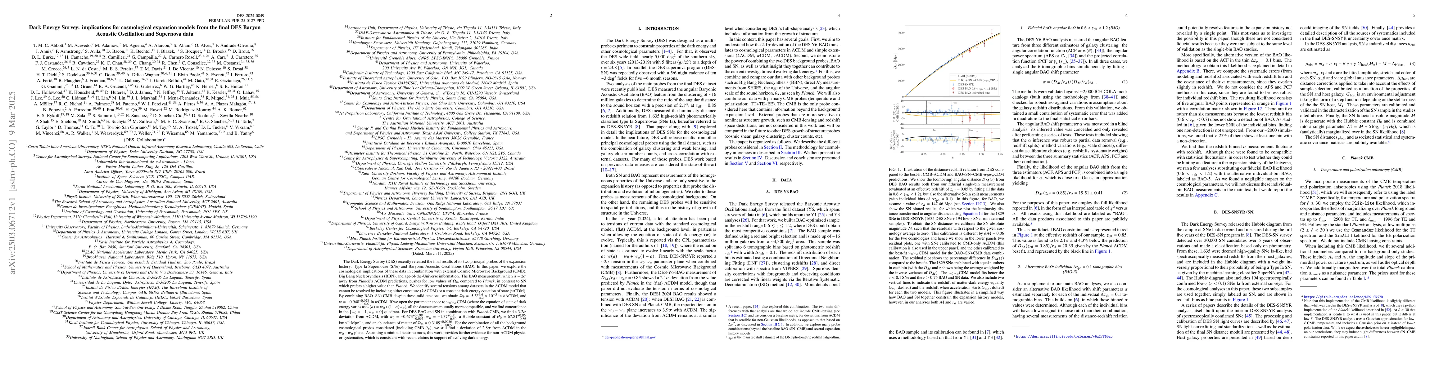 Thumbnail for Dark Energy Survey: implications for cosmological expansion models from
  the final DES Baryon Acoustic Oscillation and Supernova data