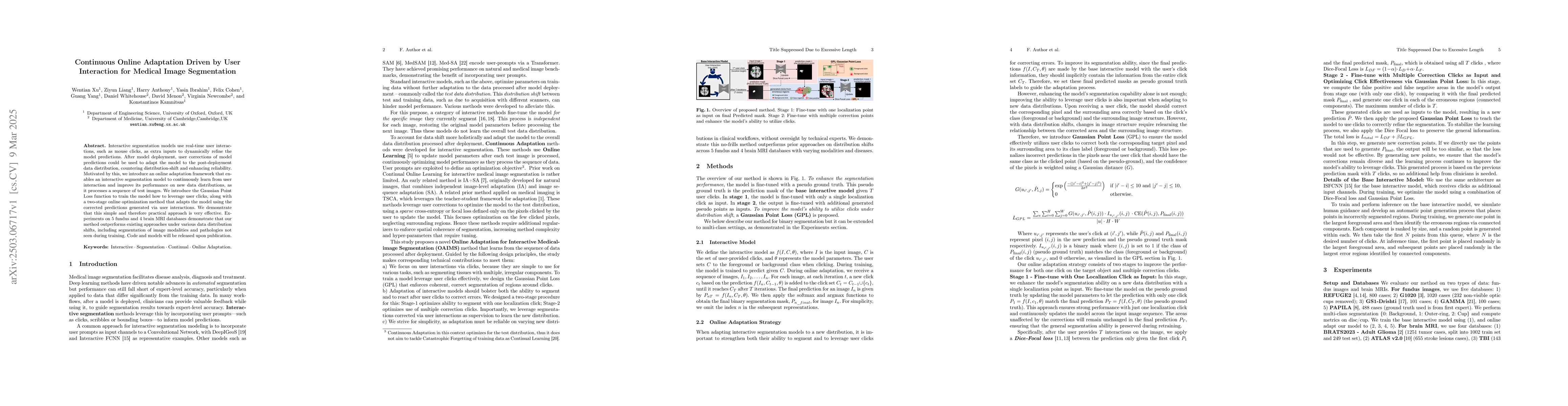 Thumbnail for Continuous Online Adaptation Driven by User Interaction for Medical
  Image Segmentation