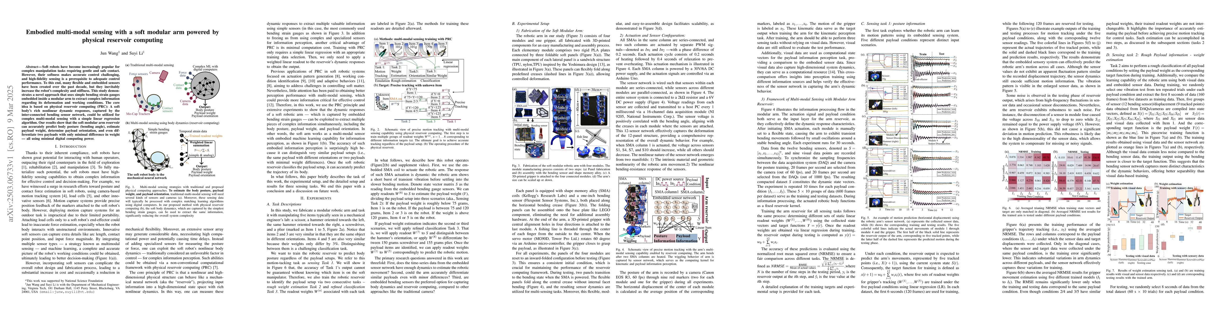 Thumbnail for Embodied multi-modal sensing with a soft modular arm powered by physical
  reservoir computing
