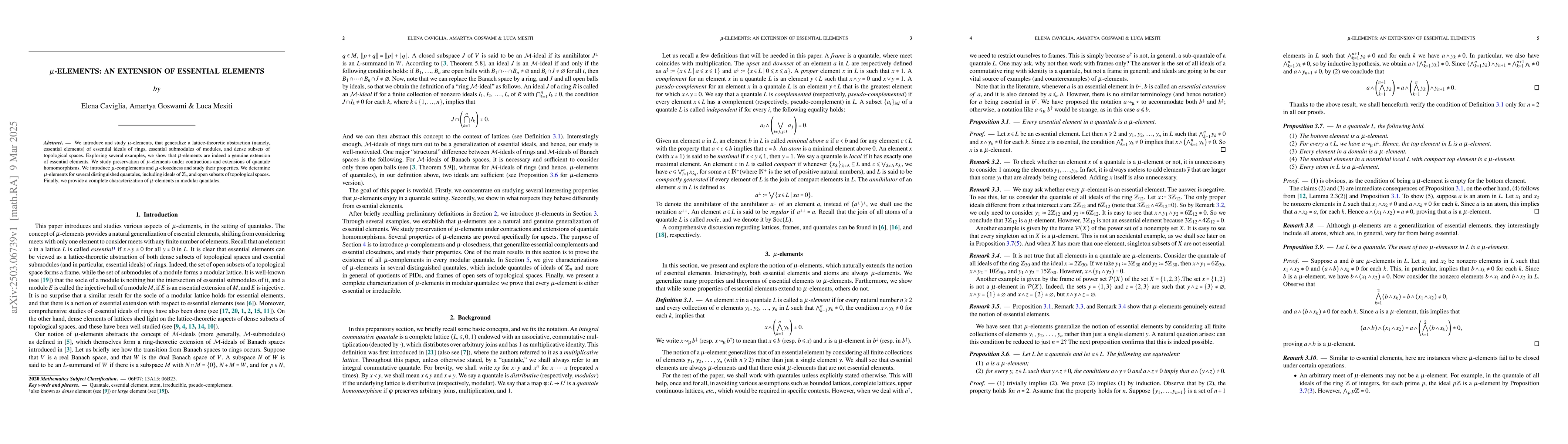 Thumbnail for $μ$-elements: An extension of essential elements