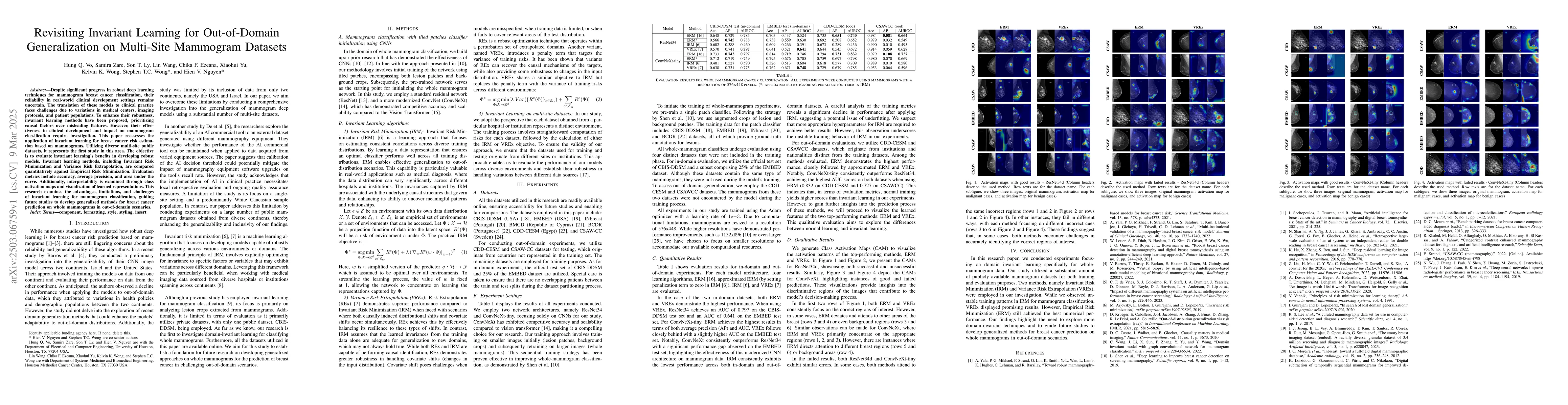 Thumbnail for Revisiting Invariant Learning for Out-of-Domain Generalization on
  Multi-Site Mammogram Datasets
