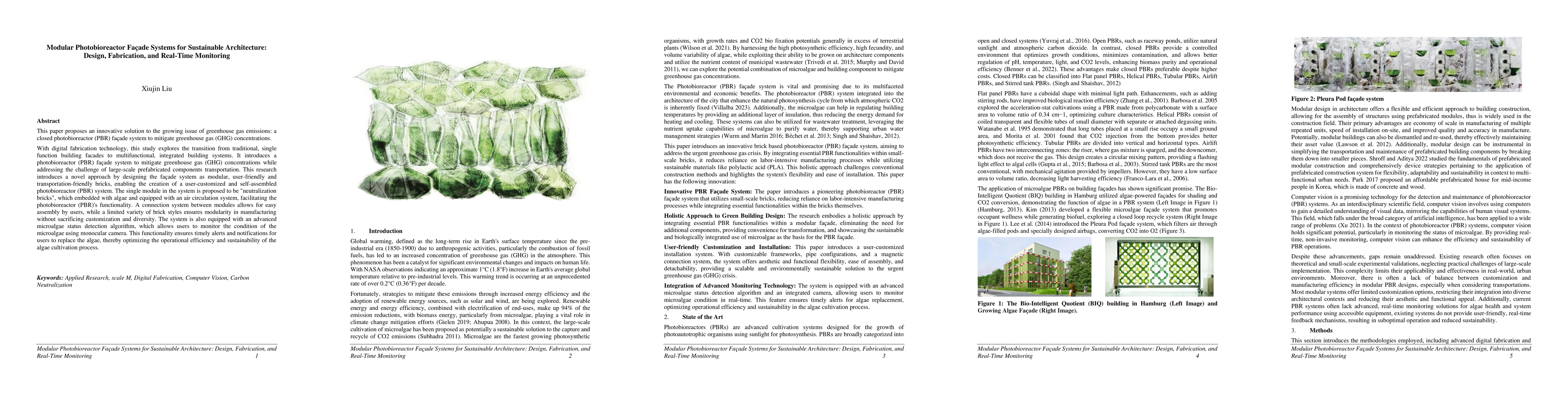 Thumbnail for Modular Photobioreactor Façade Systems for Sustainable Architecture:
  Design, Fabrication, and Real-Time Monitoring