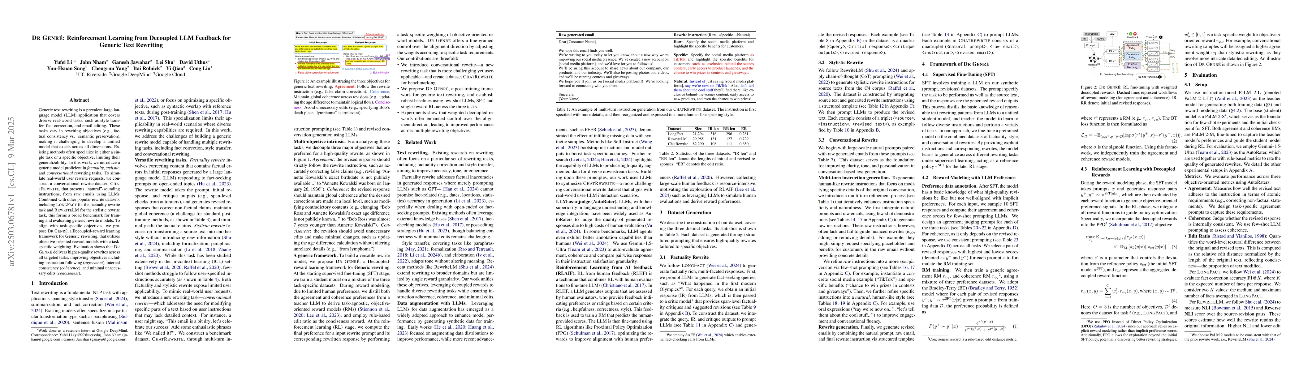 Thumbnail for Dr Genre: Reinforcement Learning from Decoupled LLM Feedback for Generic
  Text Rewriting