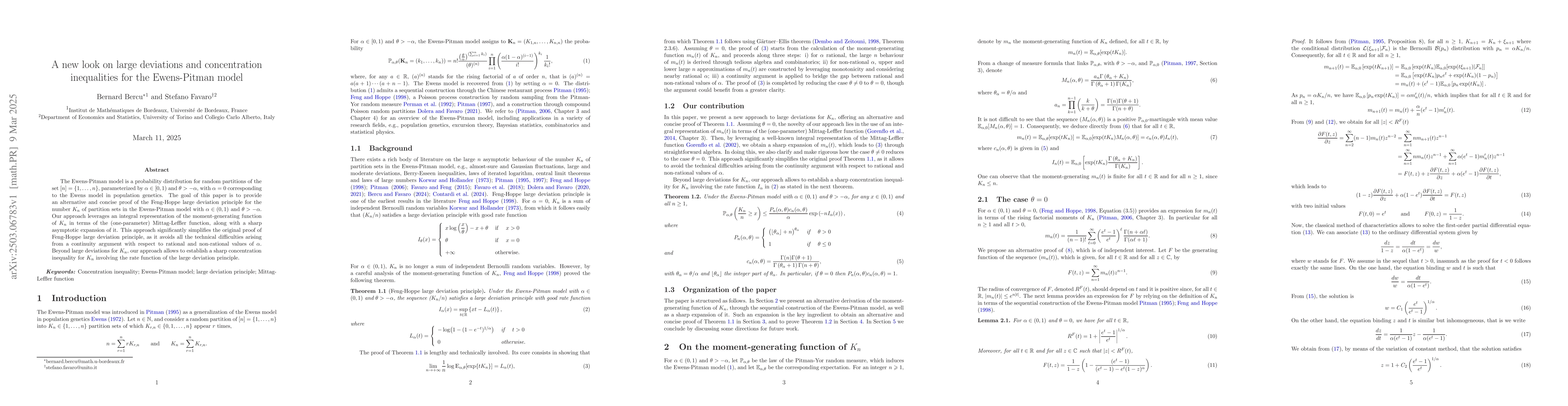 Thumbnail for A new look on large deviations and concentration inequalities for the
  Ewens-Pitman model