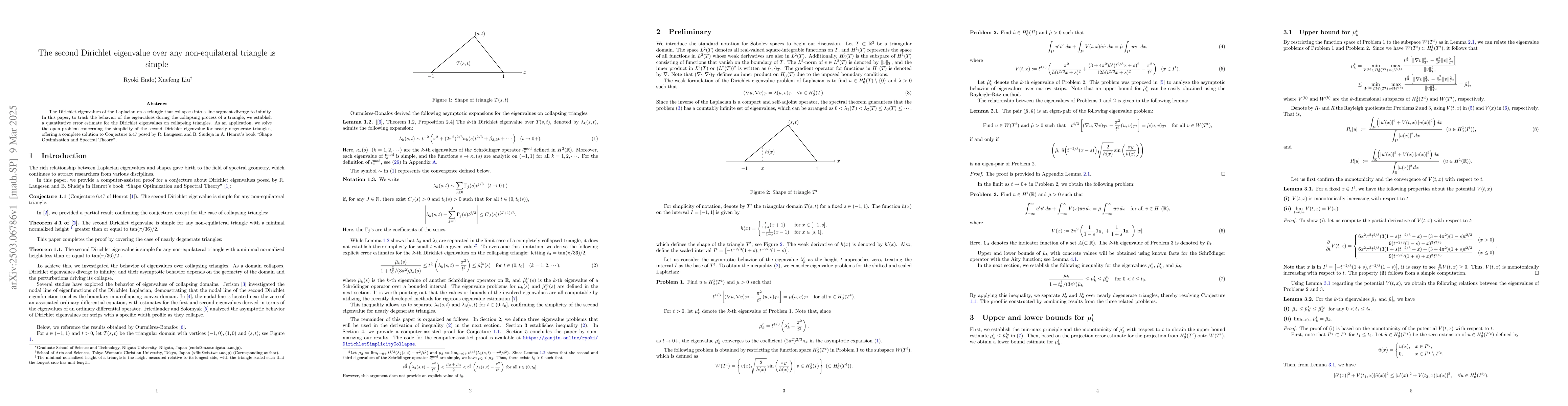 Thumbnail for The second Dirichlet eigenvalue over any non-equilateral triangle is
  simple