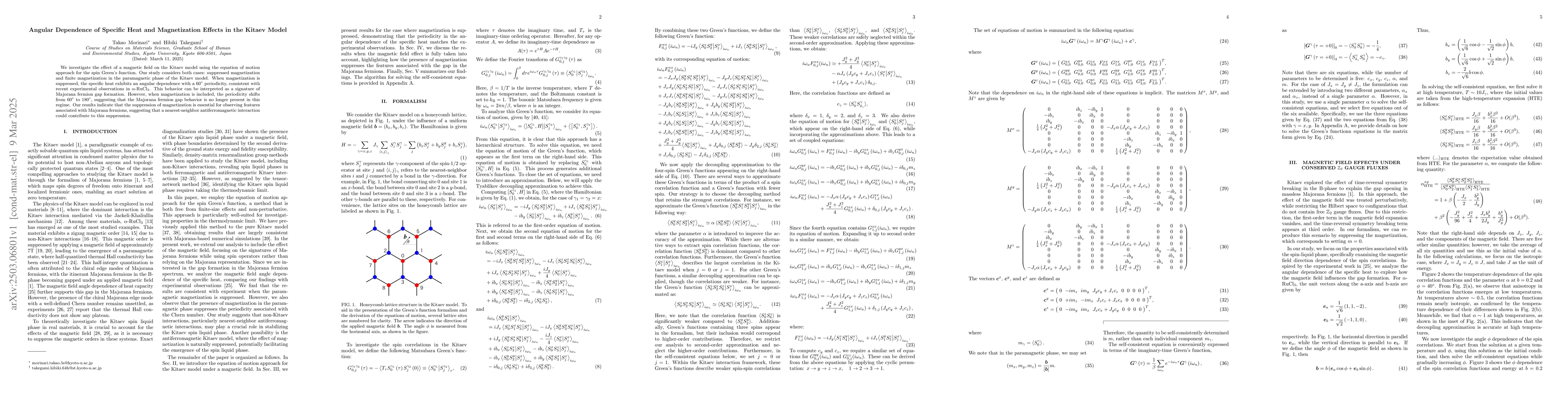 Thumbnail for Angular Dependence of Specific Heat and Magnetization Effects in the
  Kitaev Model