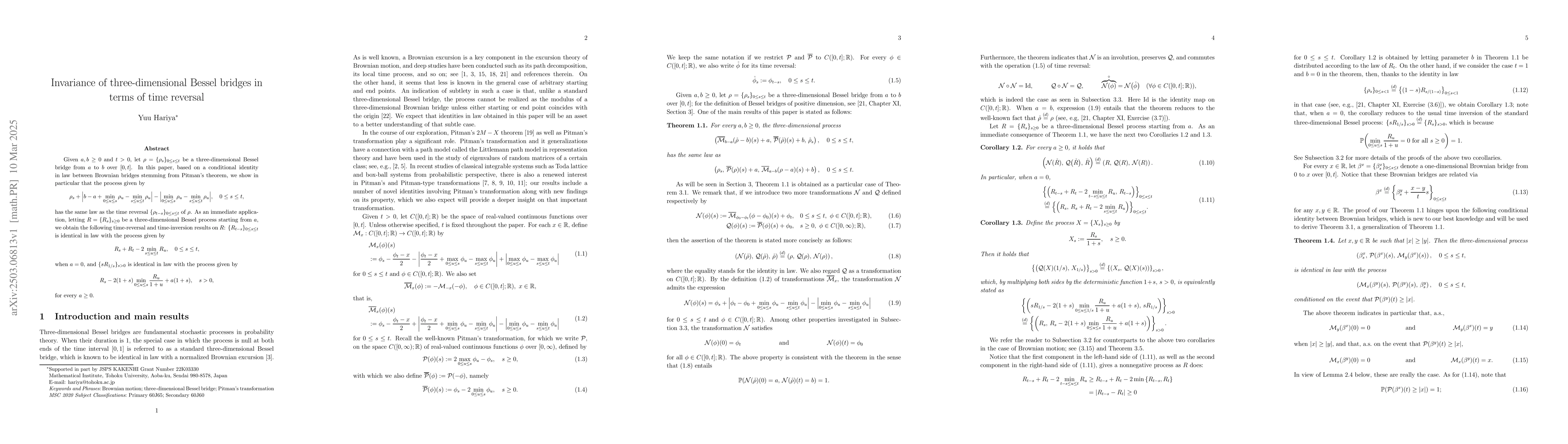 Thumbnail for Invariance of three-dimensional Bessel bridges in terms of time reversal